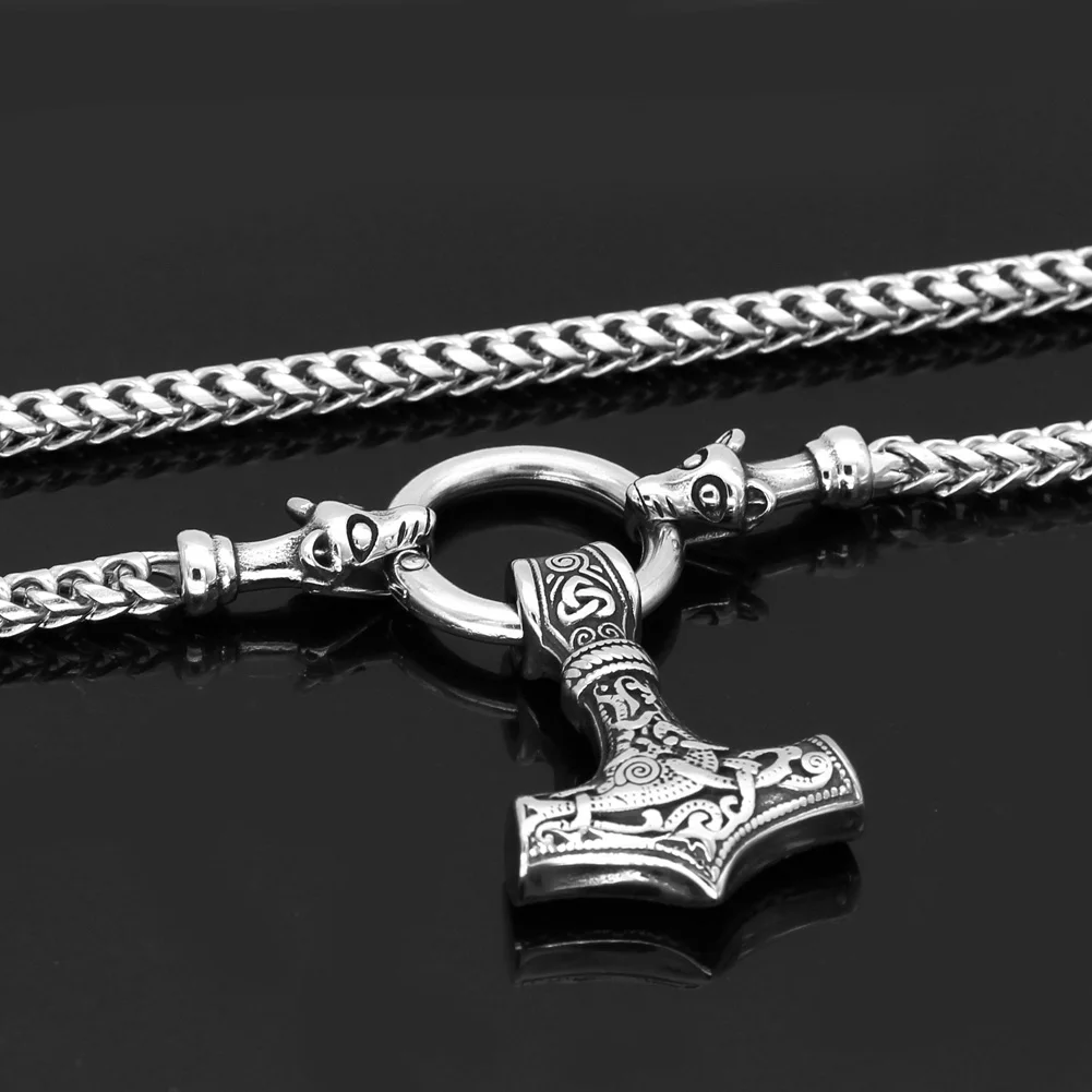 Амулет викинга голова волка с thor молоток Mjolnir кулон ожерелье с валкнутом подарочный пакет