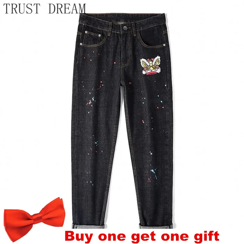 

2020 New Men Jeans Paint Color Dot Slim Male Print Denim Pant Decor Tiger Streetwear High Street Hip Hop Casual Hombre Clothing