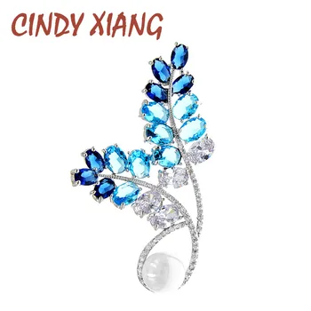 

CINDY XIANG Cubic Zirconia Omber Color Flower Brooches For Women Leaf Plant Elegant Brooch Pin Fashion Accessories High Quality
