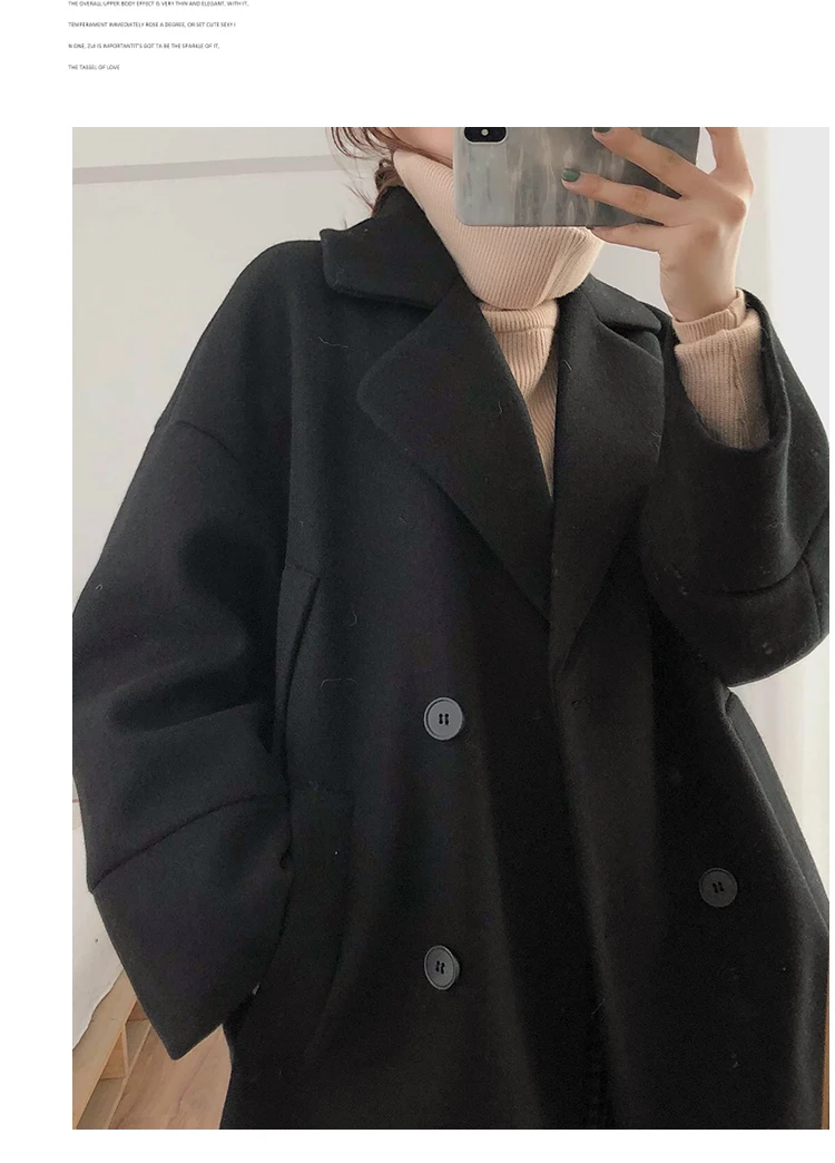 Casual woolen coat female autumn winter new Korean loose large size small fashion long woolen coat womans coats winter warm