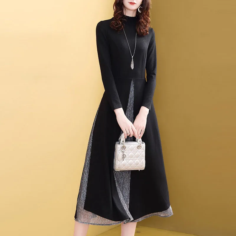 

Skirt Women's Long 2019 New Style Fall And Winter Clothes Long Sleeve Base Lady Dress High-End Western Style Europe And America