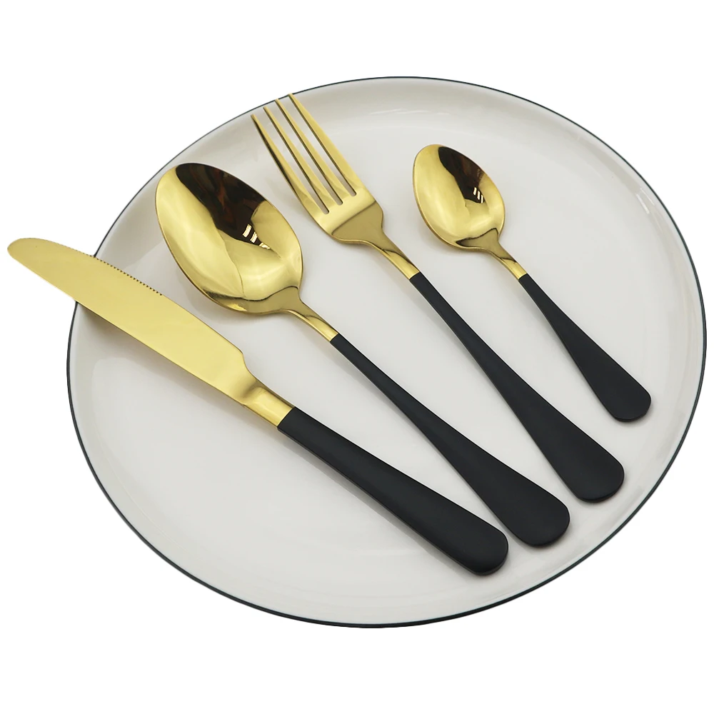 Gold Dinnerware Set Black Fork Knife Spoon Dinner Set 304 Stainless Steel Cutlery Set Colorful Silverware Kitchen Tableware Set - Цвет: black 1set 4pcs