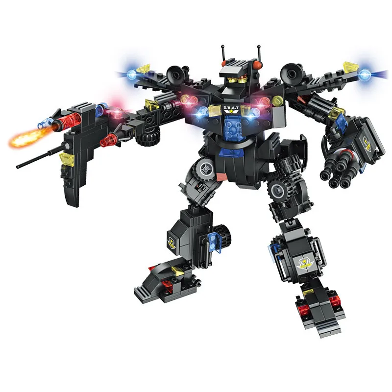 8Pcs lot City Police SWAT Robot Aircraft Car ROBOCOP Bricks LegoINGLs Technic Brinquedos Building Blocks Sets 3