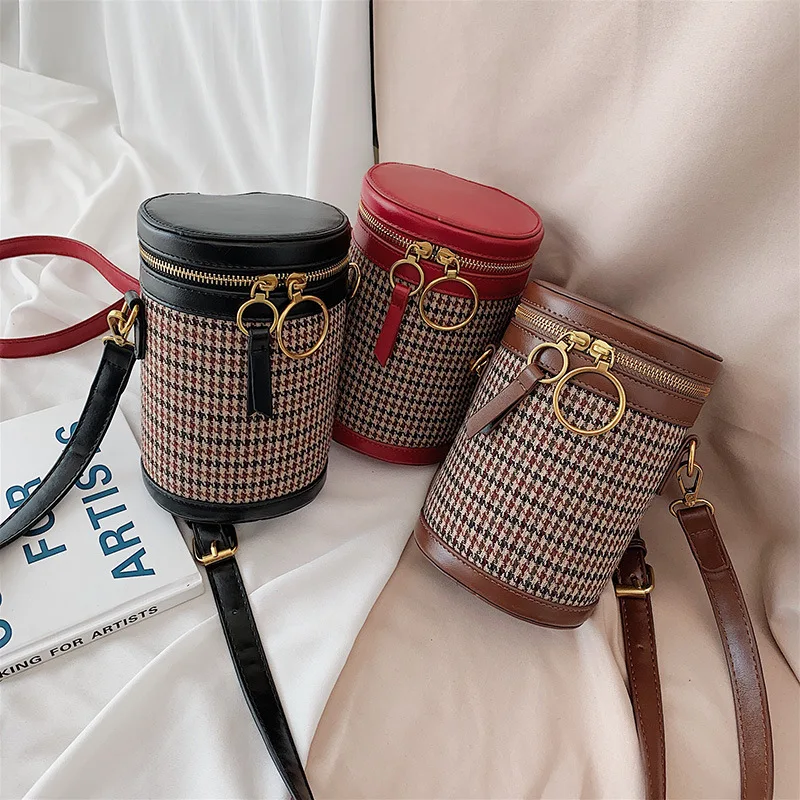 

INS Creative WOMEN'S Bag 2019 New Style Versitile Fashion Weaving Lattice Mini Small Steamed Stuffed Bun Shoulder Small Bucket B