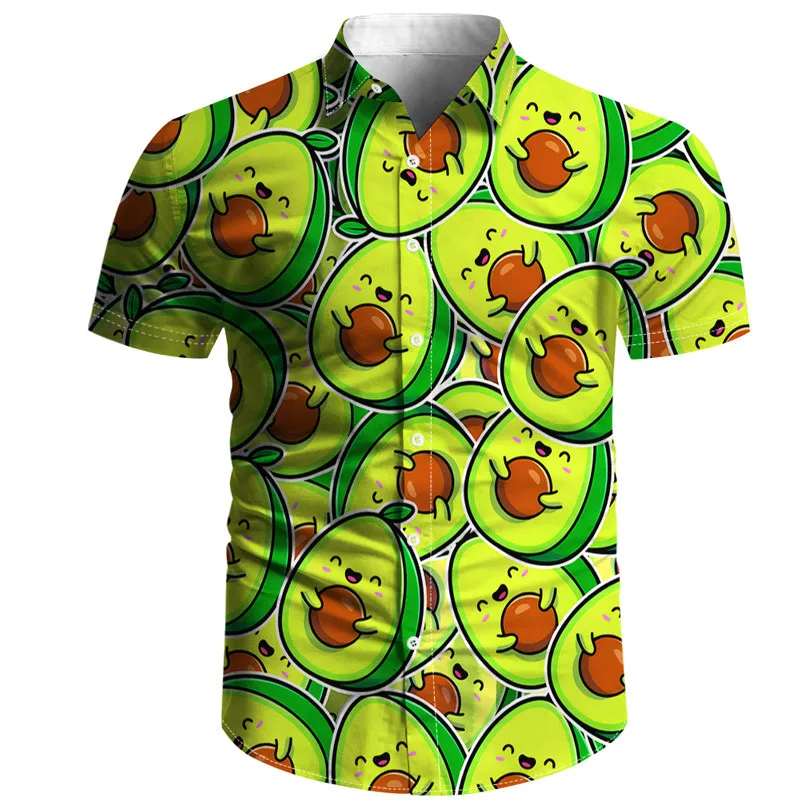 

New avocado print men's 3D shirt casual print Hawaiian Shirt beach 3D print Harajuku hip hop shirt