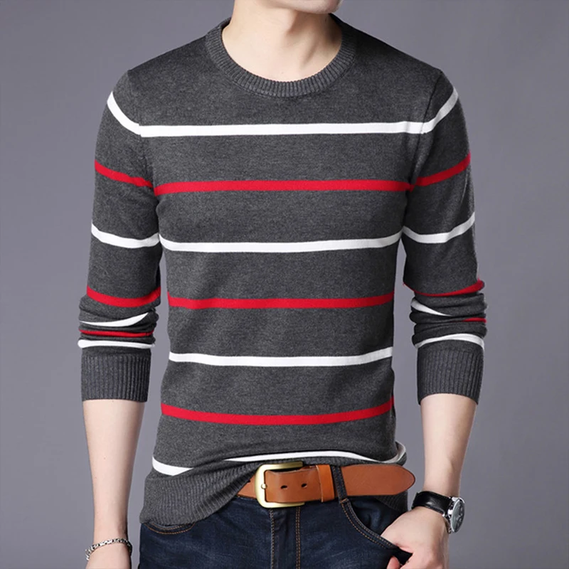 

2019 Brand Pullover Men Fashion Sweater Mens Pullover Striped Slim Fit Jumpers Knitred Woolen Autumn Winter Casual Male Clothes