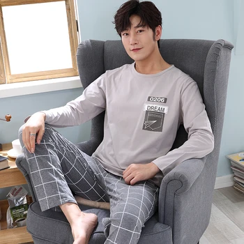 

Autumn Spring Long Sleeve Man Pajama Sets 100% Cotton Print Pajamas Men Casual Sleepwear Homewear Plus Size XXXL Pijama