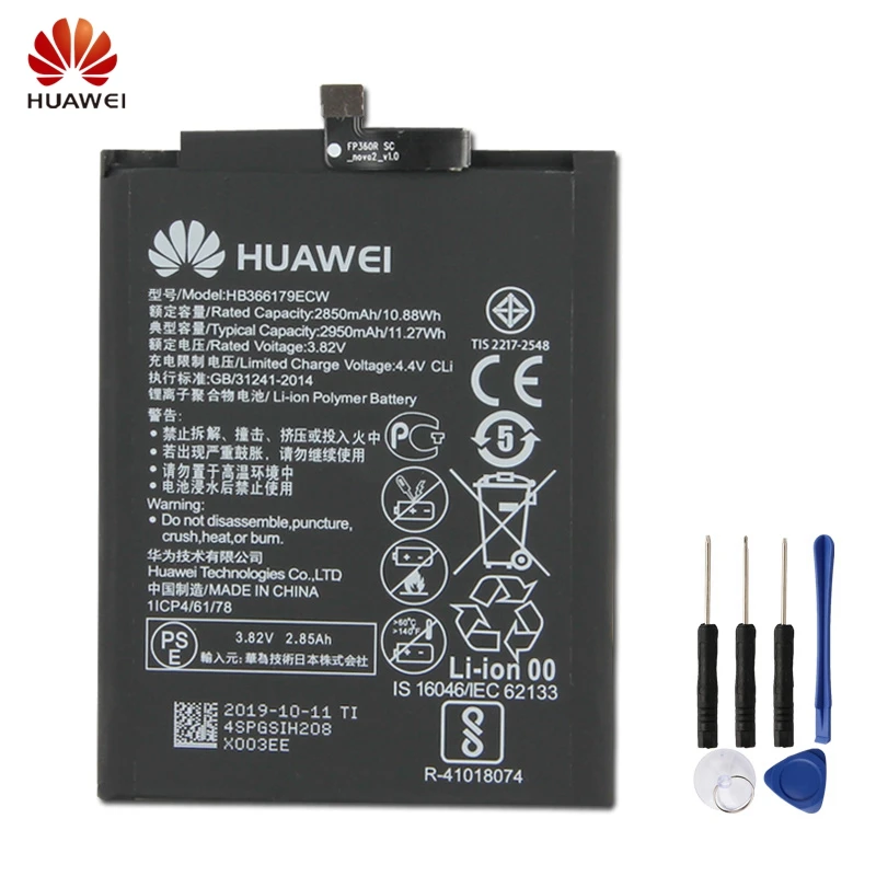 Сменный аккумулятор huawei HB366179ECW для Nova2 Nova 2 CAZ-TL00 CAZ-AL10 аутентичный аккумулятор для телефона 2950 мАч