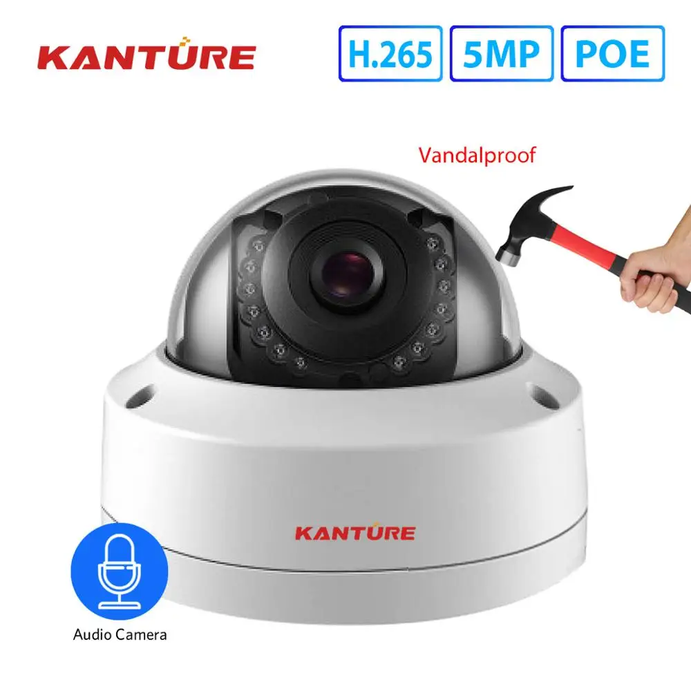 KANTURE H.265 5MP POE ip-камера для домашней безопасности, для помещений и улицы, антивандальная сетевая ip-камера P2P Onvif, записывающая аудио камера