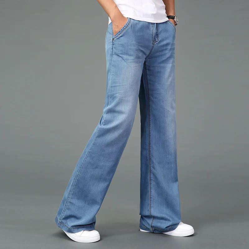 Джинсы мужские мужские s Modis большие расклешенные джинсы с вырезами для ног расклешенные свободные джинсы с высокой талией мужские дизайнерские классические синие джинсы