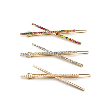 

2019 New Fashion Colorful Crystal Rhinestones X Shape Hair Pins Imitation Pearl Clips For Women Barrettes Hair Accessories