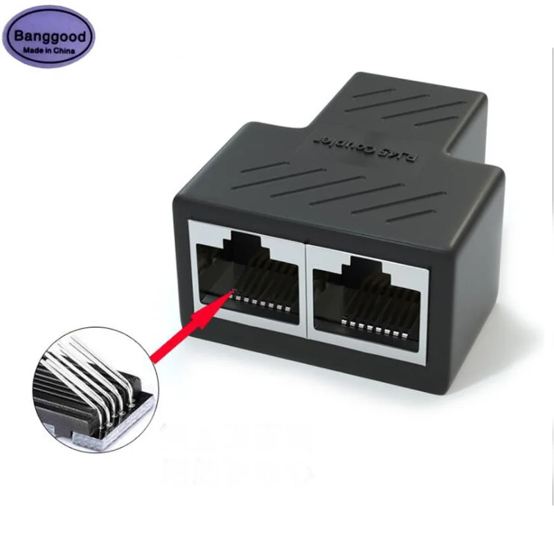 Banggood 1 to 2 Way RJ45 Female Splitter Socket Network Cable Adapter LAN Ethernet Connector For PC Laptop | Электроника