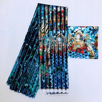 

High Quality 2+4yards organza african silk fabric hot selling wax print organza with 2yards silk blouse matching silk wax design