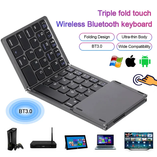 New Mini Foldable Wireless Bluetooth Keyboard With Touchpad 64Keys
