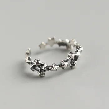 

Japan And Korea S925 Sterling Silver Retro Geometry Five-pointed Star Punk Thai Silver Open Knuckle Ring Gift Selection
