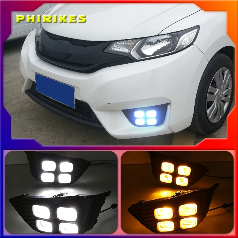 

For Honda Jazz Fit 2014 2015 2016 Turn Yellow Signal Relay Waterproof Car DRL 12V LED Daytime Running Light Fog Lamp