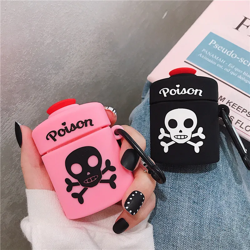 Чехол для AirPods 1 2 милый чехол с 3D рисунком яда черепа кости наушников мягкий