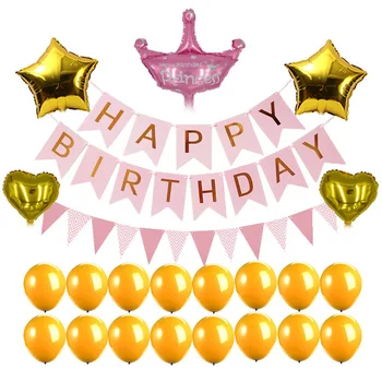 

23pcs Baby Shower Pink Blue Theme Princess Banner Latex Balloon Paper Pompom Tissue Flower Gender Reveal Birthday Party Decor