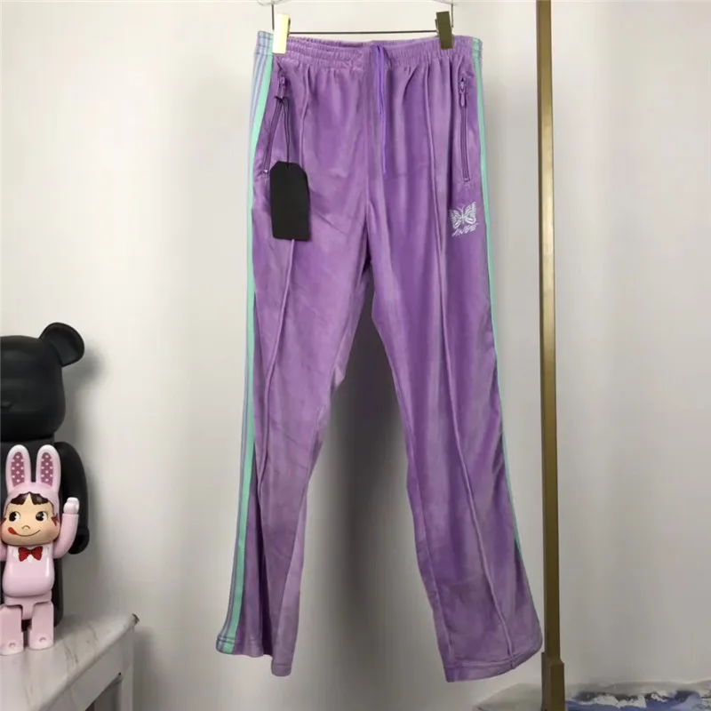 AWGE Needles спортивные штаны для мужчин и женщин 1:1 высокого качества с вышивкой бабочки полосатые бегуны бархатные иглы AWGE спортивные штаны - Цвет: 2