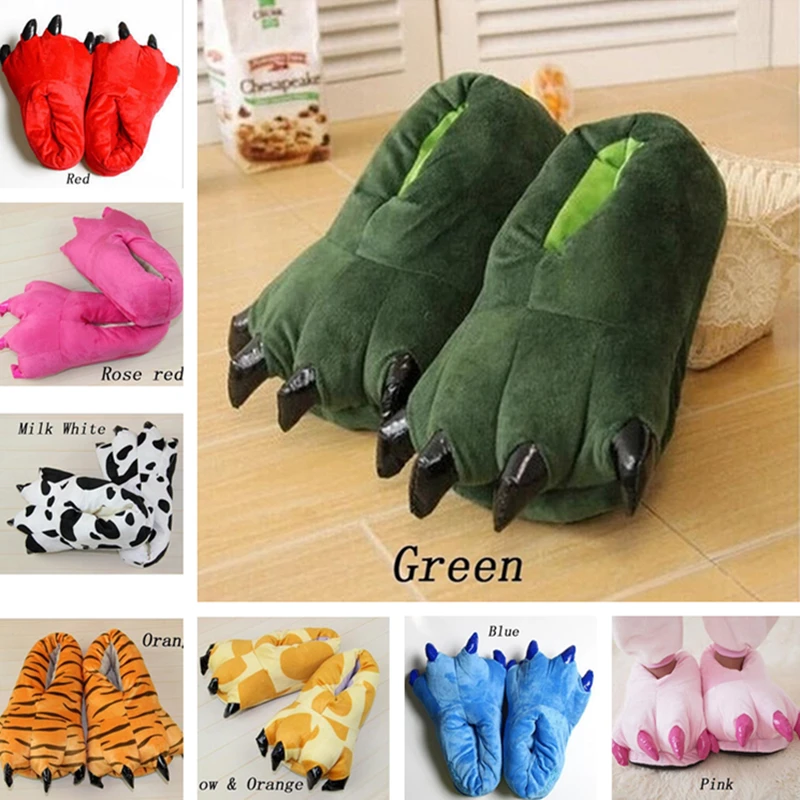 2021 Winter Warm Soft Indoor Floor Slippers Women Men Shoes Paw Funny Animal Christmas Monster Dinosaur Claw Plush Home