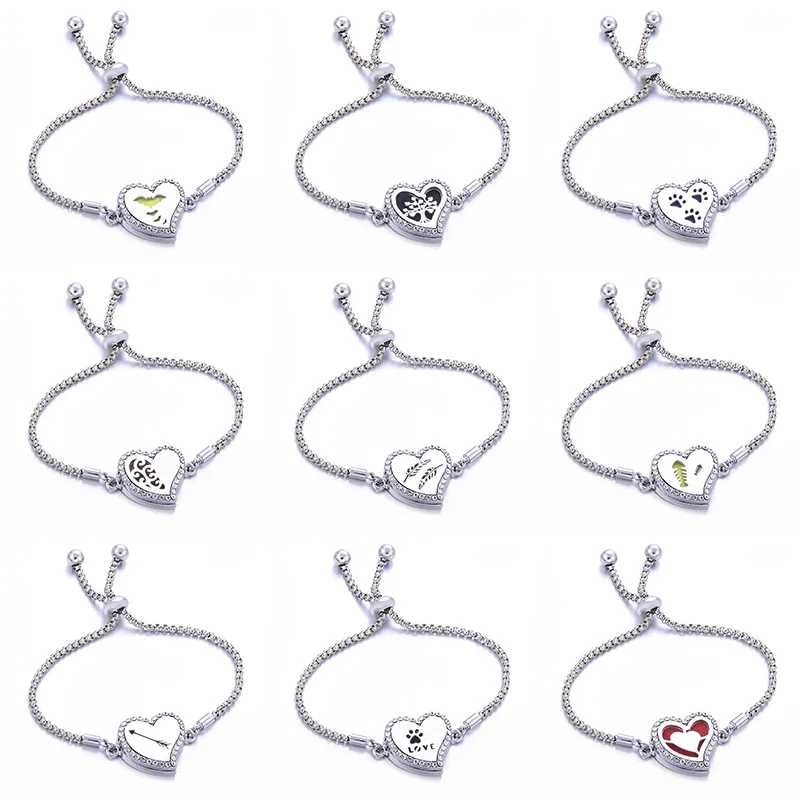 

New Tree of Life Heart shaped Aromatherapy lockets Bracelets Perfume Aroma Essential Oil Diffuser crystal Bracelet jewelry