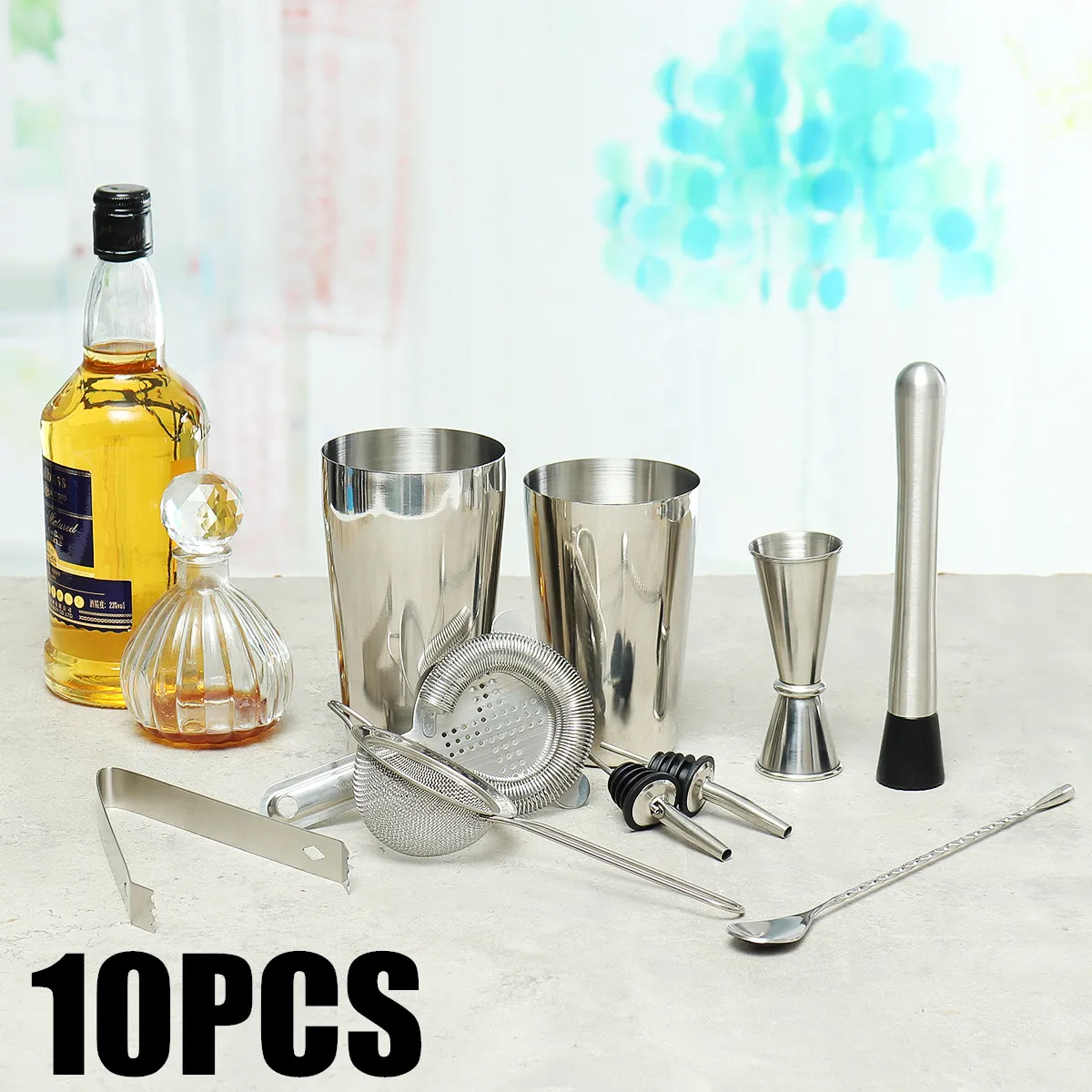 

750ml/600ml Stainless Steel Cocktail Shaker Bar Set 10 Piece Set Mixer Wine Shaker For Professional Bartender Tool Set