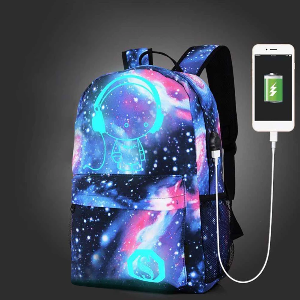 Популярный рюкзак для девочек-подростков с серебристыми вставками, USB зарядное устройство, противоугонное блокирующее звёздное небо