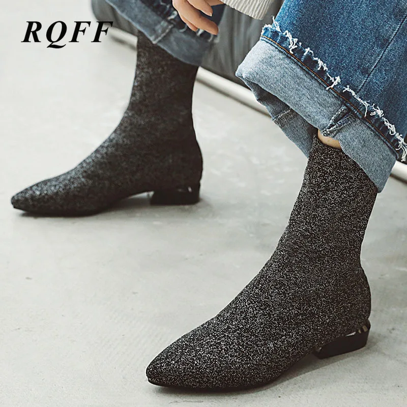 silver low heel ankle boots