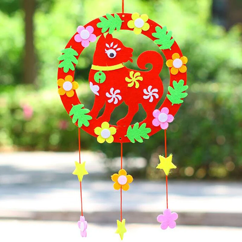 Kids DIY Non-woven Hanging Ornaments Sticker Kindergarten Creative Gift Children Handmade DIY Decoration Material Package