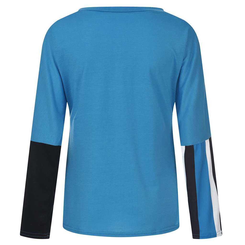 JAYCOSIN Fashion Blouse Casual Loose Round Neck Long Sleeve Color Matching Shirts Blouses Embroidery Casual Women Full Shirt 722