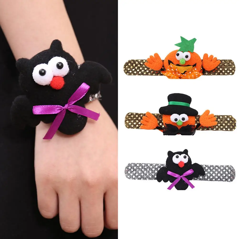 

New hot Fashion Halloween Snap On Bracelet UnisexRing Pumpkin Bat Clap Wristband Bracelet Kids Adult Party Daily Wear Gift
