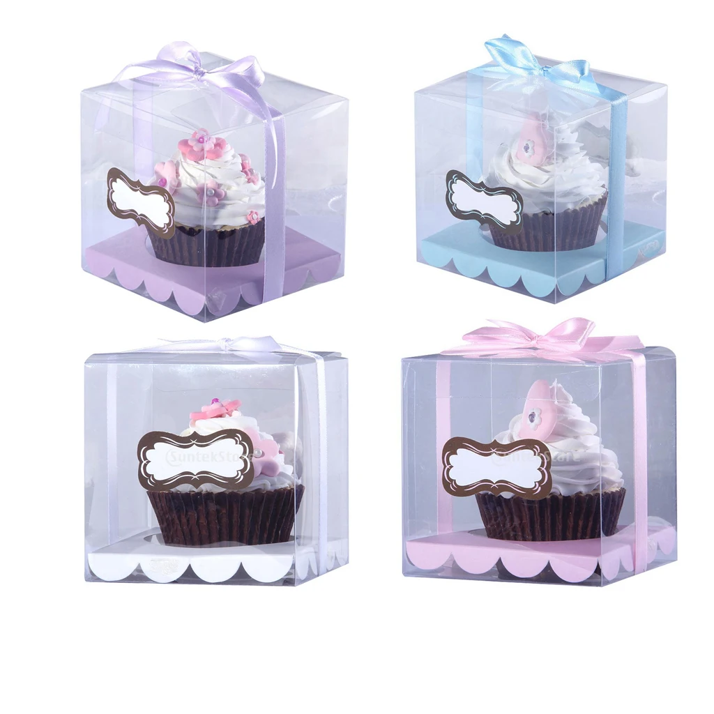 12x Clear Cube Cupcake Boxes Mini Cake Container Xmas Gift Wedding Favours - White 9x9x9cm | Дом и сад