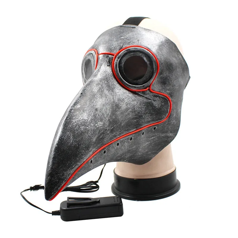 Хэллоуин чума Ретро средневековье паровой клюв доктор маска светодиодный птица рот маска серии Хэллоуин праздничные вечерние принадлежности для косплея - Цвет: LED-Sliver