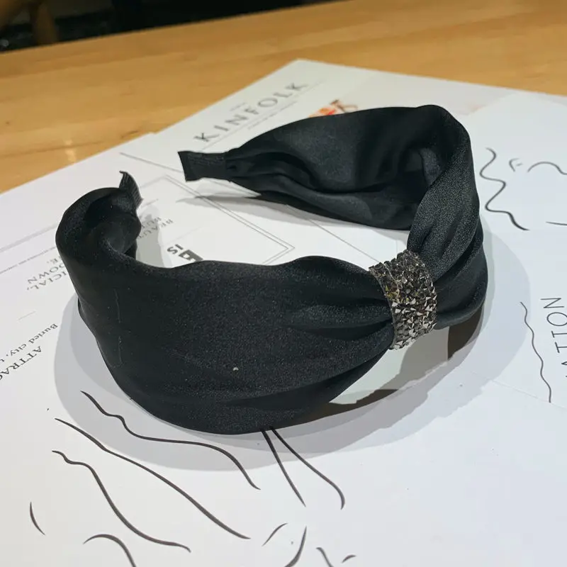 Korean women's new hair accessories Korea solid color rhinestones wide-brimmed light headband headband
