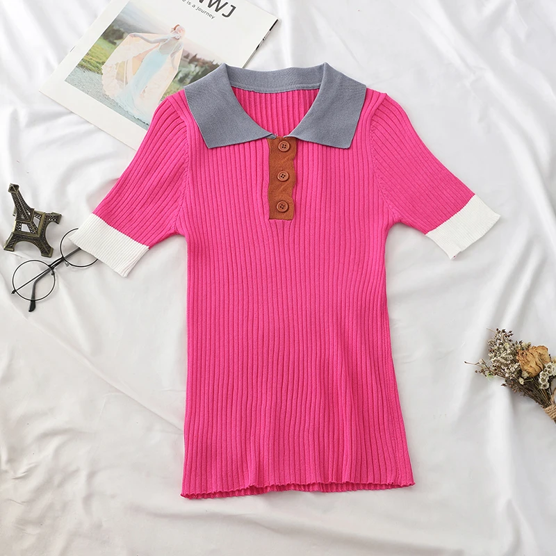 Xuan/элегантная цветная облегающая футболка-поло с изображением ветра, тонкая женская футболка с короткими рукавами в Корейском стиле