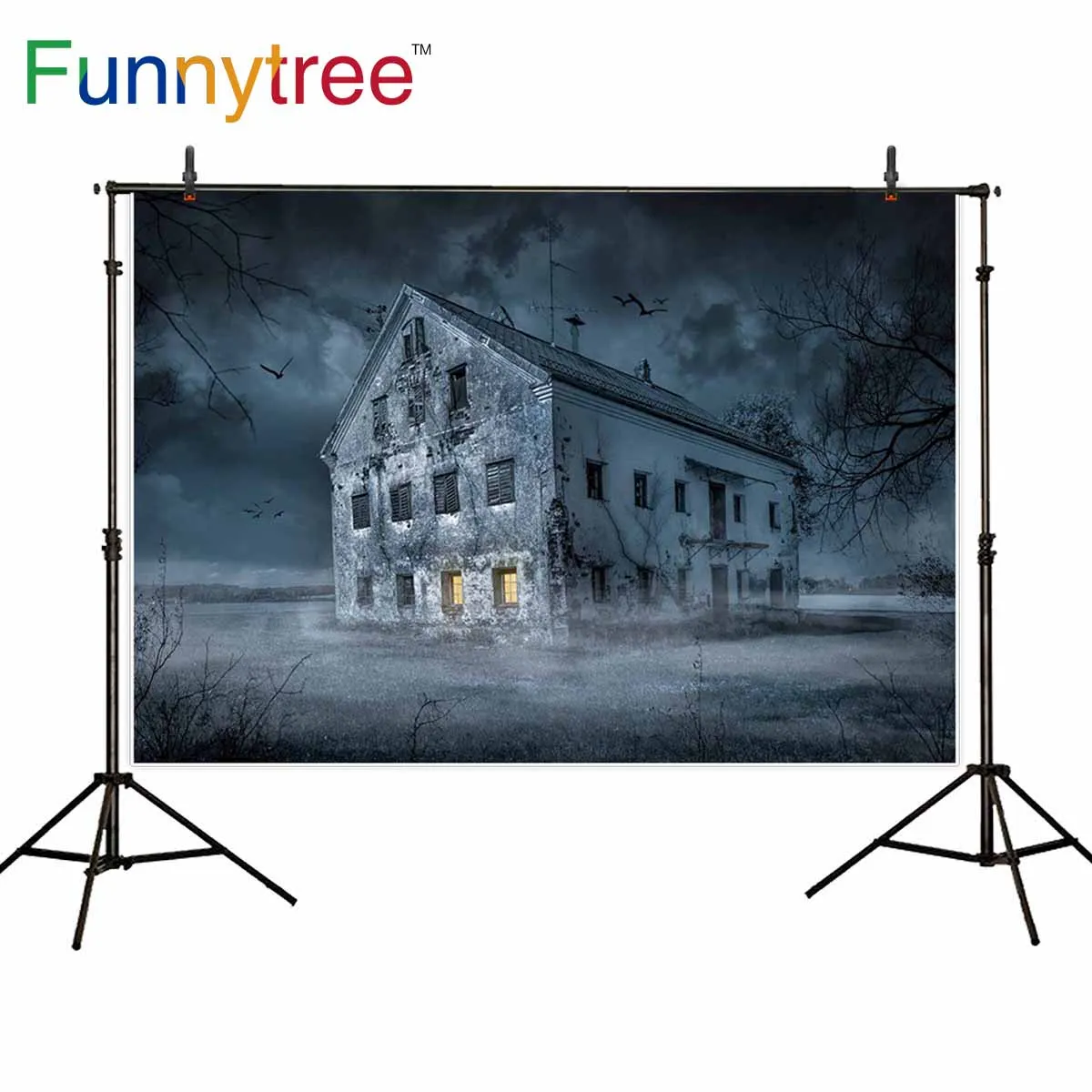 Funnytree photo background Ghost house night light bat Halloween fall Photocall Photo Studio fantasy photography portrait | Электроника