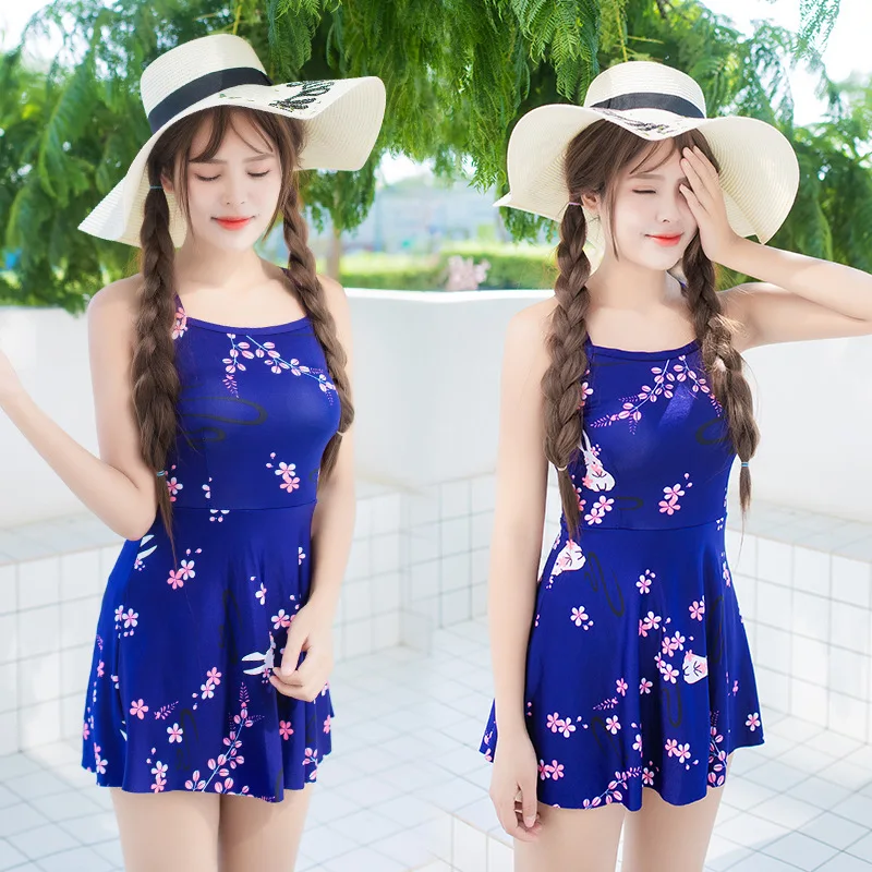 

Xiao shu Bathing Suit Women's New Style One-piece Triangular Skirt Large Size Conservative Belly Covering Slimming Hot Springs W