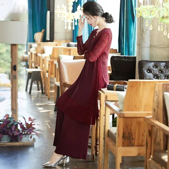 

2020 spring new fashion ladies suit long section long sleeve plus size T-shirt top + loose plus size wide leg pants women set