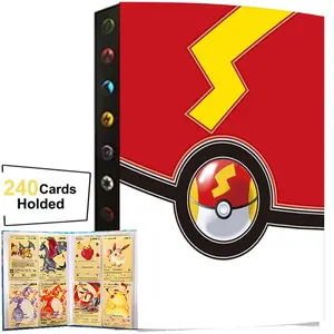 Carpeta de cartas de Pokémon para niños, carpeta con 4 bolsillos, 240 tarjetas, libro para jugar, coleccionistas de mapa de Pokémon, carpeta con soporte de Anime de dibujos animados, lista cargada