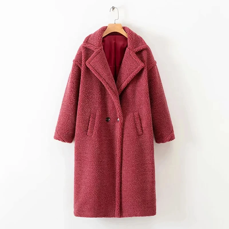 Зимнее пальто из искусственного меха женское плотное теплое длинное плюшевое Пальто Плюс Размер Женская куртка из искусственного меха Корейская уличная одежда из овечьей шерсти 12 цветов - Цвет: Розовый