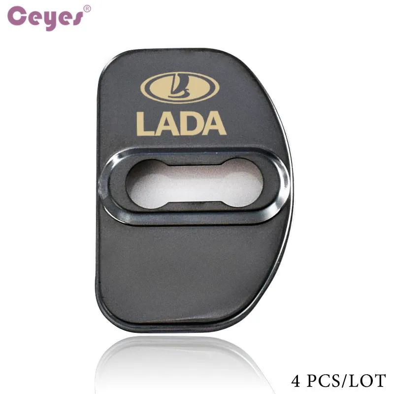 Black Чехол Ceyes для Lada Vesta XRAY Granta Калина приора Largus Авто эмблемы аксессуары 4 шт. защита дверных замков автомобиля из нержавеющей стали - Название цвета: Black