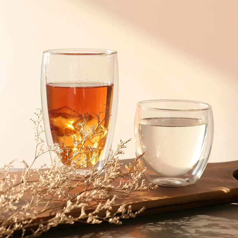 2pc/6pc Double-layer Heat-resistant Glass Coffee Cup Transparent Tea Beer Coffee Water Cups Heat Preservation cup Gift set