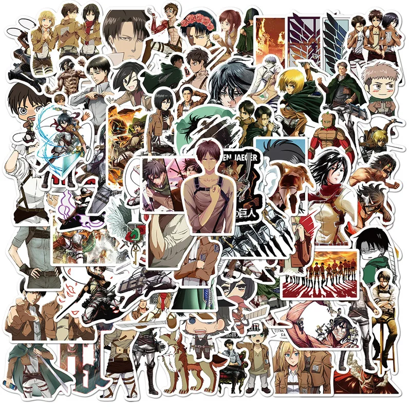 100 pçs/set ataque no titan anime adesivo dos desenhos animados para skate motocicleta scrapbookdiy brinquedo portátil snowboard bagagem