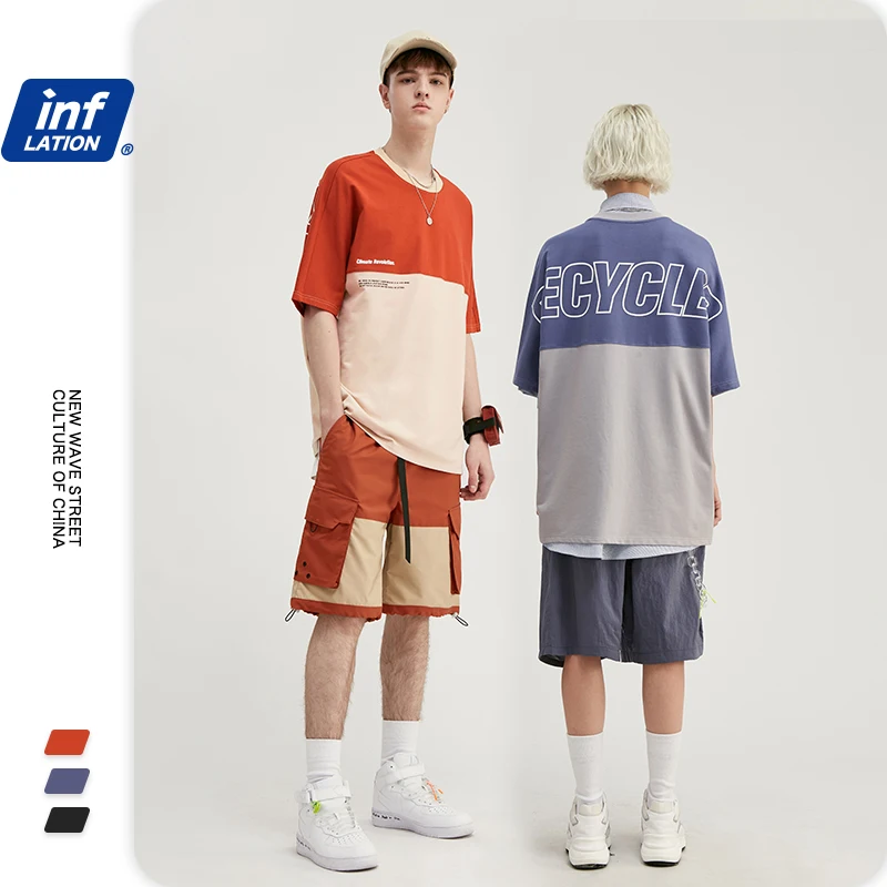 INFLATION Men Tee Shirt Block-color Mens Cotton Tshirts RECYCLE Print 2020 Trending Funny T shirts For Short Sleeve 1180S20 | Мужская