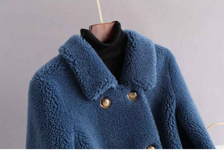 Winter Teddy Parka Genuine Sheep Wool Mid Long Jackets Women Double Breasted Office Lady Fur Coats Loose Outerwear Fur Clothing