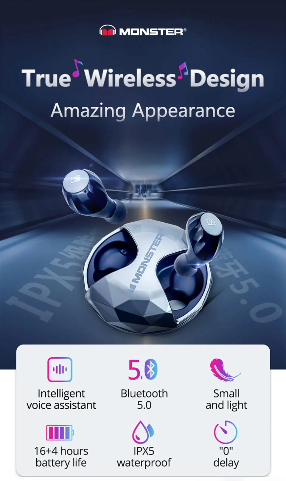 Monster AirLinks TWS Ture беспроводные наушники HD Bluetooth 5,0 наушники водостойкая гарнитура с зарядным устройством Handsfree Mic