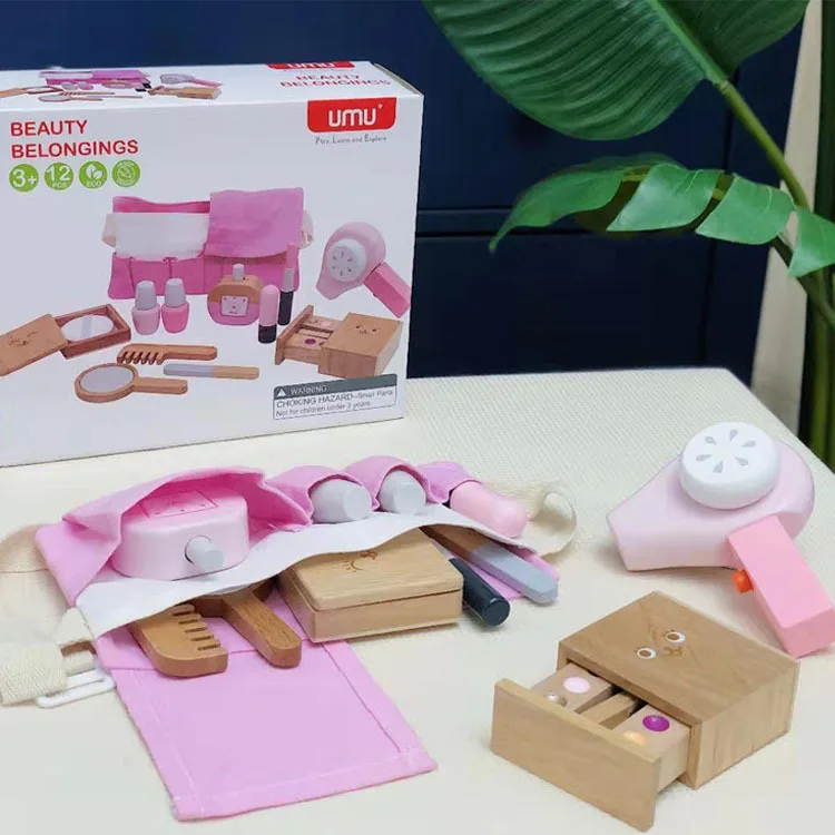 

Children Play House Portable Cosmetics Toy Set GIRL'S Dressing up Model Wooden Cosmetic Bag GIRL'S Gift