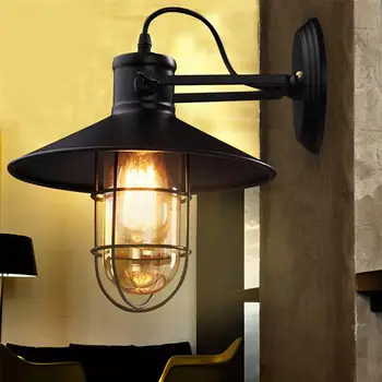 

40W Loft Classic Vintage Style Edison Glass Wall Lamp Iron Vintage Wall Light Wall Lamp No Bulb Included(Black)