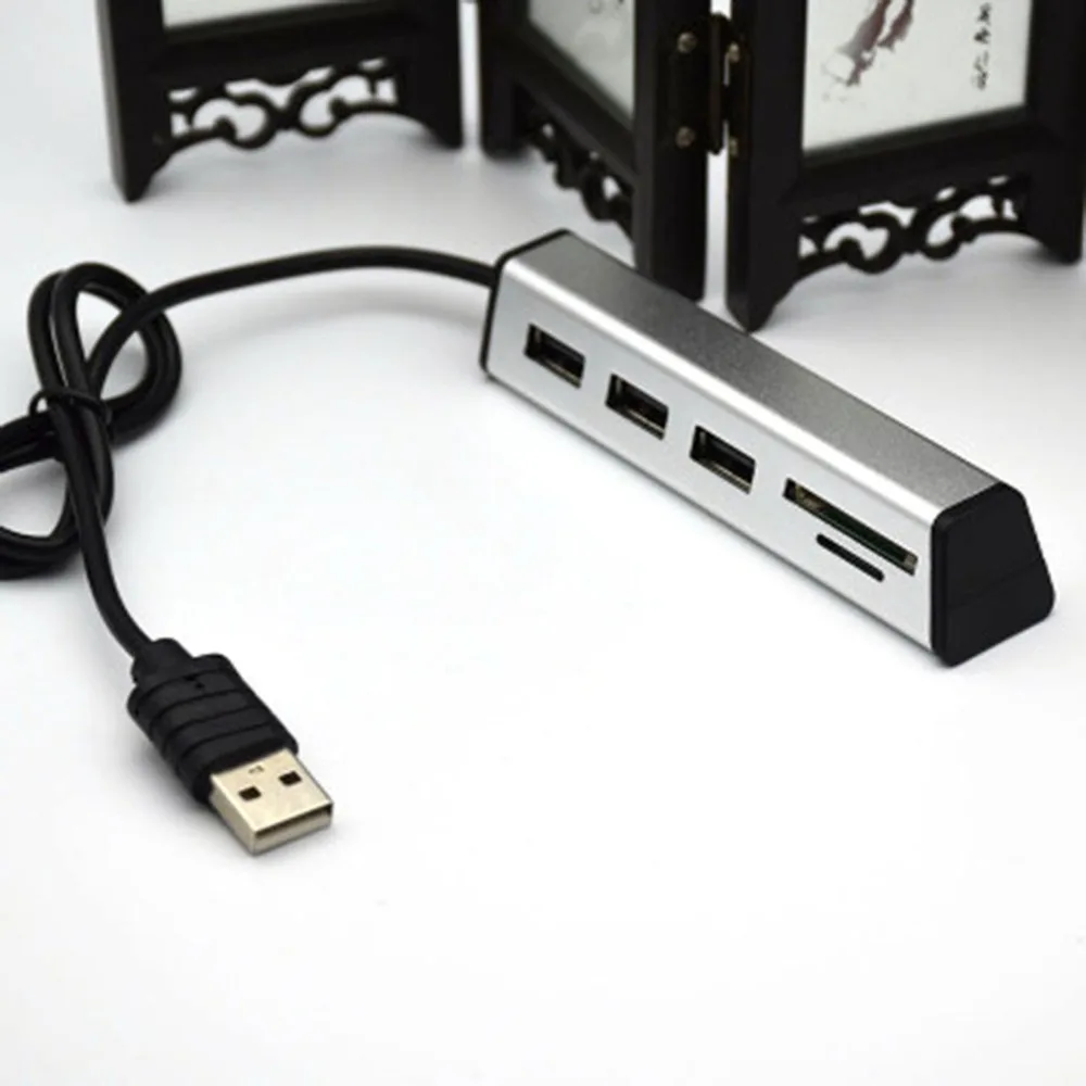 USB 2,0 концентратор Алюминиевый мульти-в-одном кард-ридер концентратор с подставкой для мобильного телефона