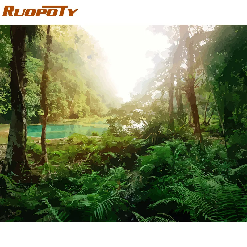190814-20 RUOPOTY Framed DIY Painting By Numbers Landscape Kit Acrylic Paint On Canvas Modern Wall Art Picture By Numbers For Living Room - Цвет: 190814-20